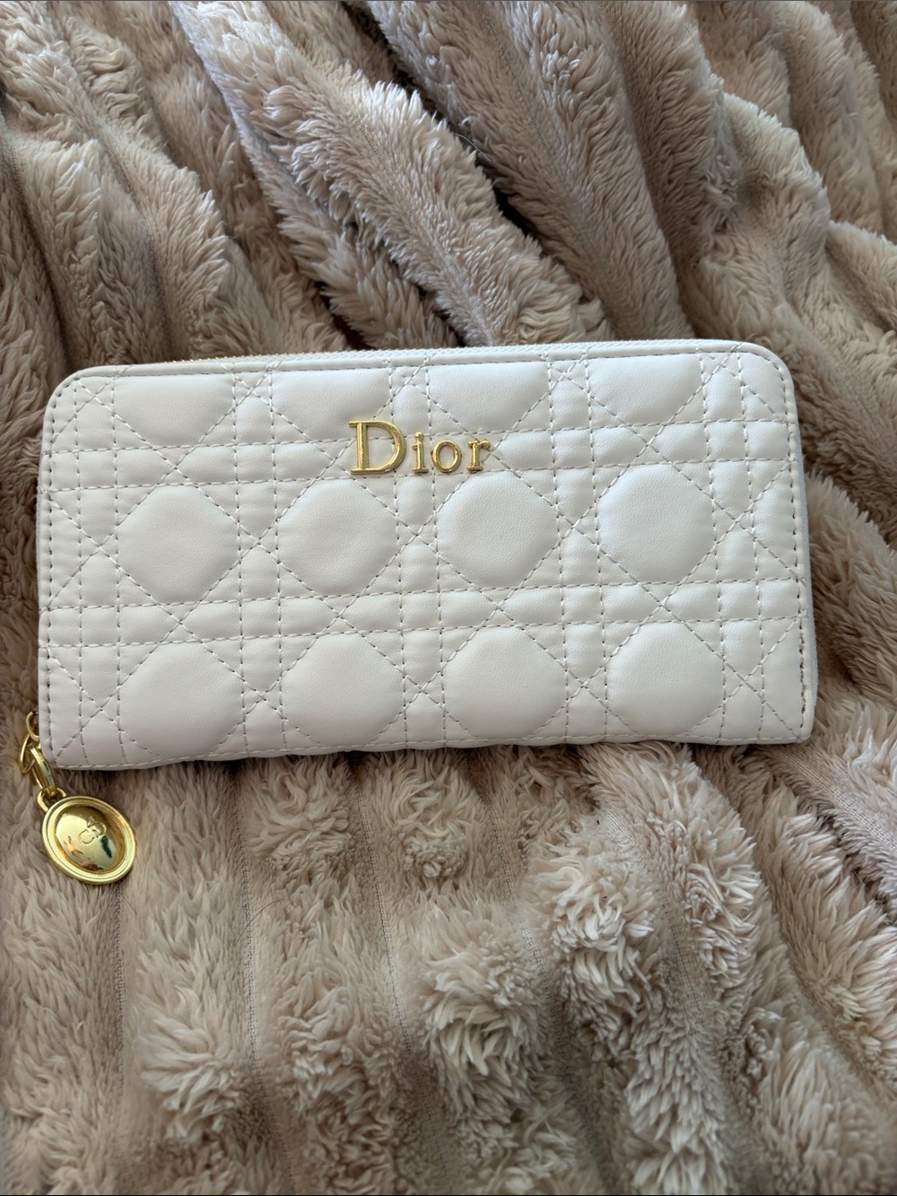 Cream Quilted Zip-Around Wallet